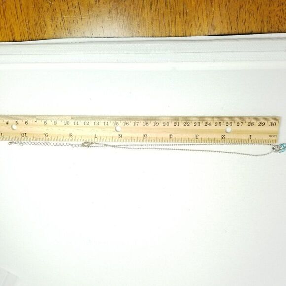 Vintage Blue Rhinestone Cat Pendant Necklace, Silver Tone Adjustable Chain - Picture 6 of 9